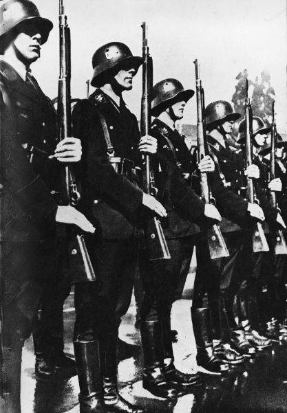 The Leibstandarte, Hitler’s bodyguard, on parade in Berlin in 1933. They were the Führer’s Praetorian Guard.