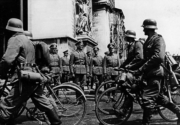Triumphant German troops parade through Paris after conquering France