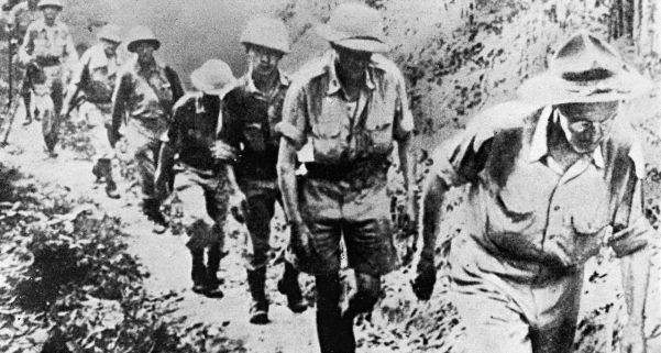 General Joseph Stilwell (right), the US commander of Chinese forces, leads his staff from Burma to Inida to escape the advancing Japanese troops
