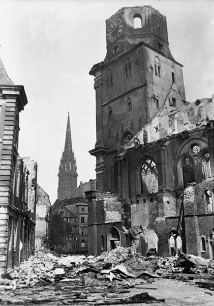 The aftermath of the raids on the city of Hamburg. The bombing and firestorms killed an estimated 50,000 people