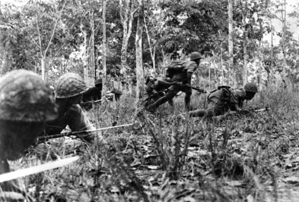 Japanese troops on the attack between Homalin and Thaungdut in thei efforts to cut the Imphal to Kohima road
