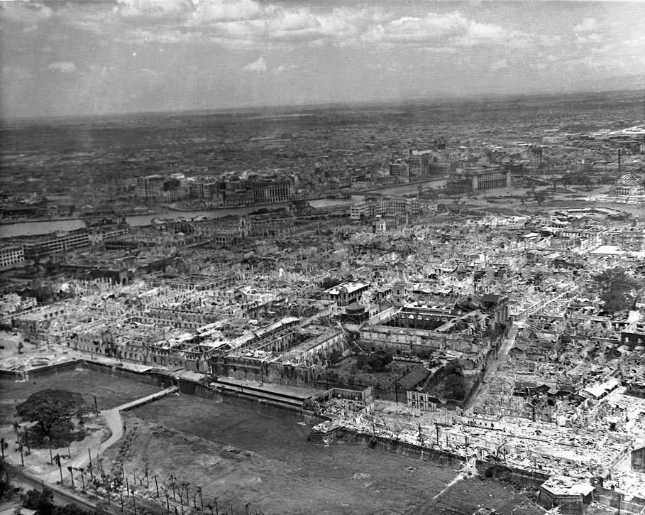 The destruction in Manila after the city fell to the US XIV Corps. The whole of the Japanese garrison was wiped out